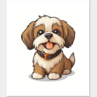 Cartoon Cute Kawaii Shih Tzu Dog Posters and Art